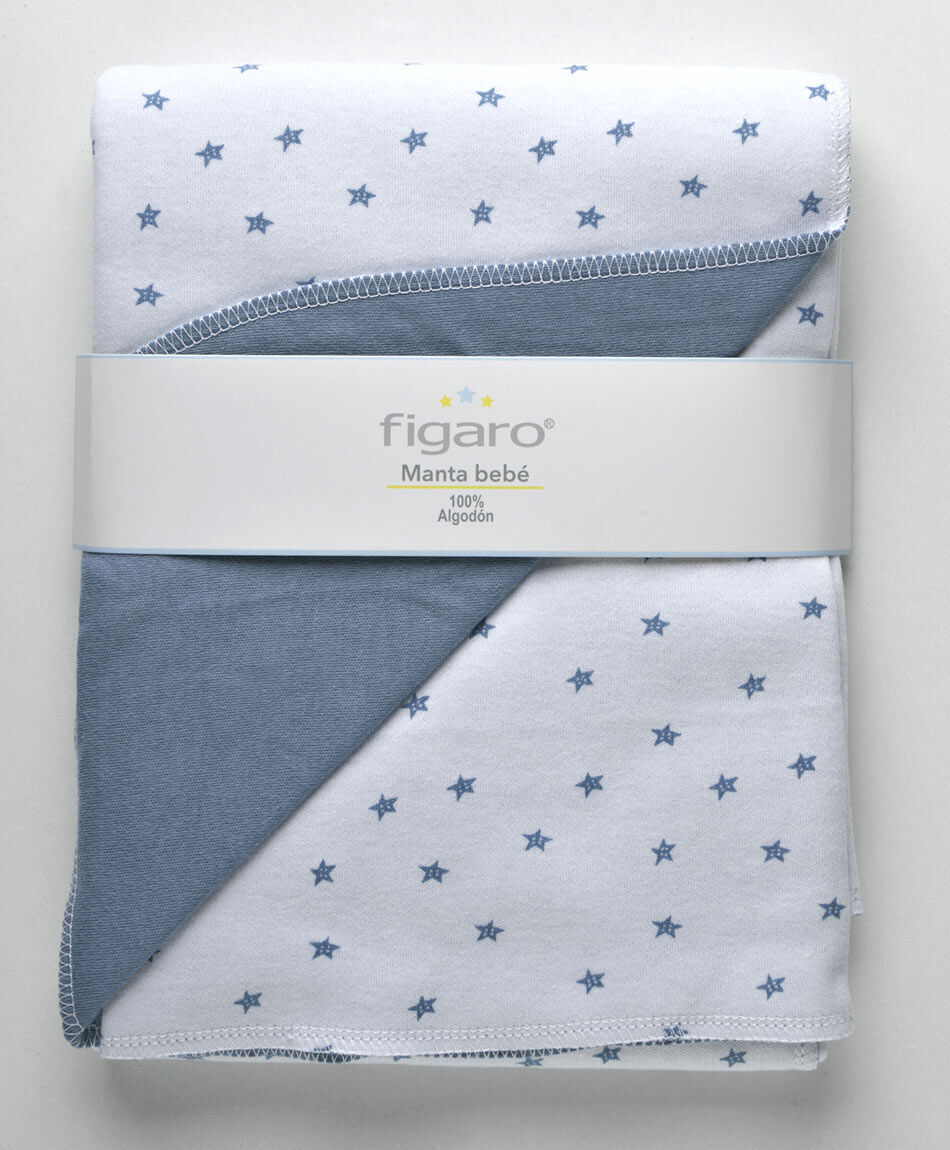 Manta beb&eacute; reversible azul estrellas