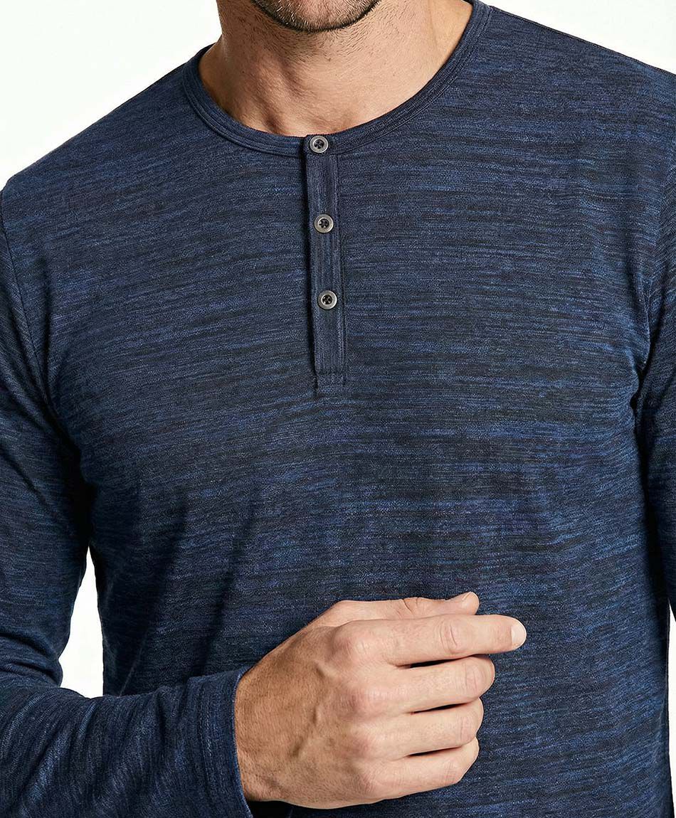 Remera hombre jaspeada botones azul