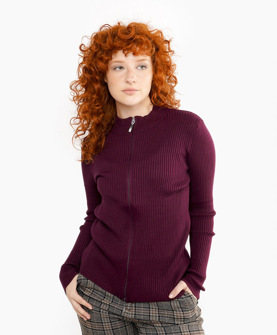 Cardigan mujer con cierre burdeo