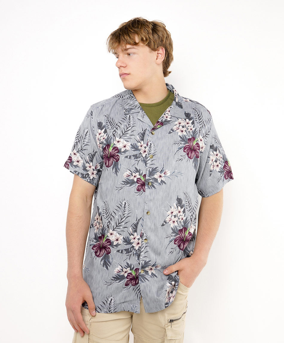 Camisa hombre casual dise&ntilde;o hojas y flores