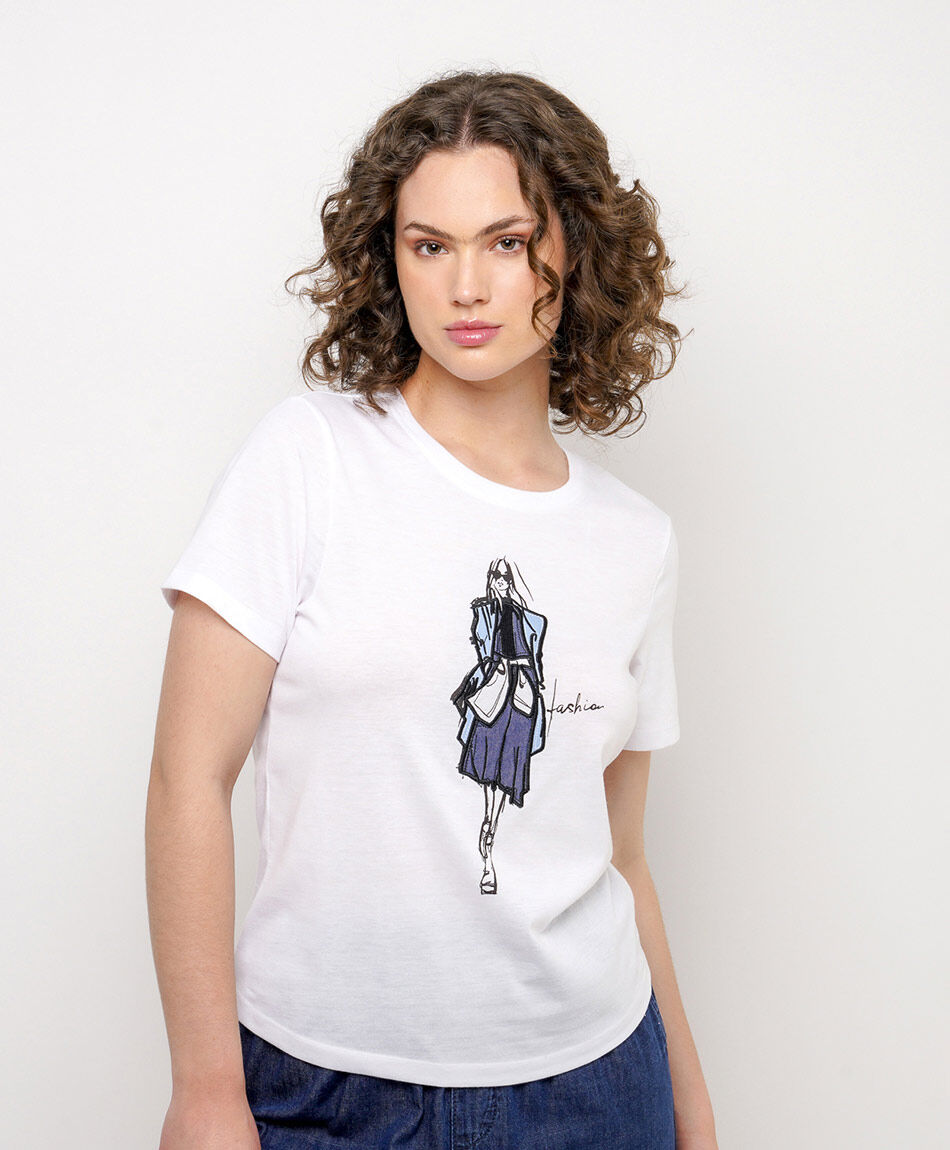 Remera mujer bordado denim