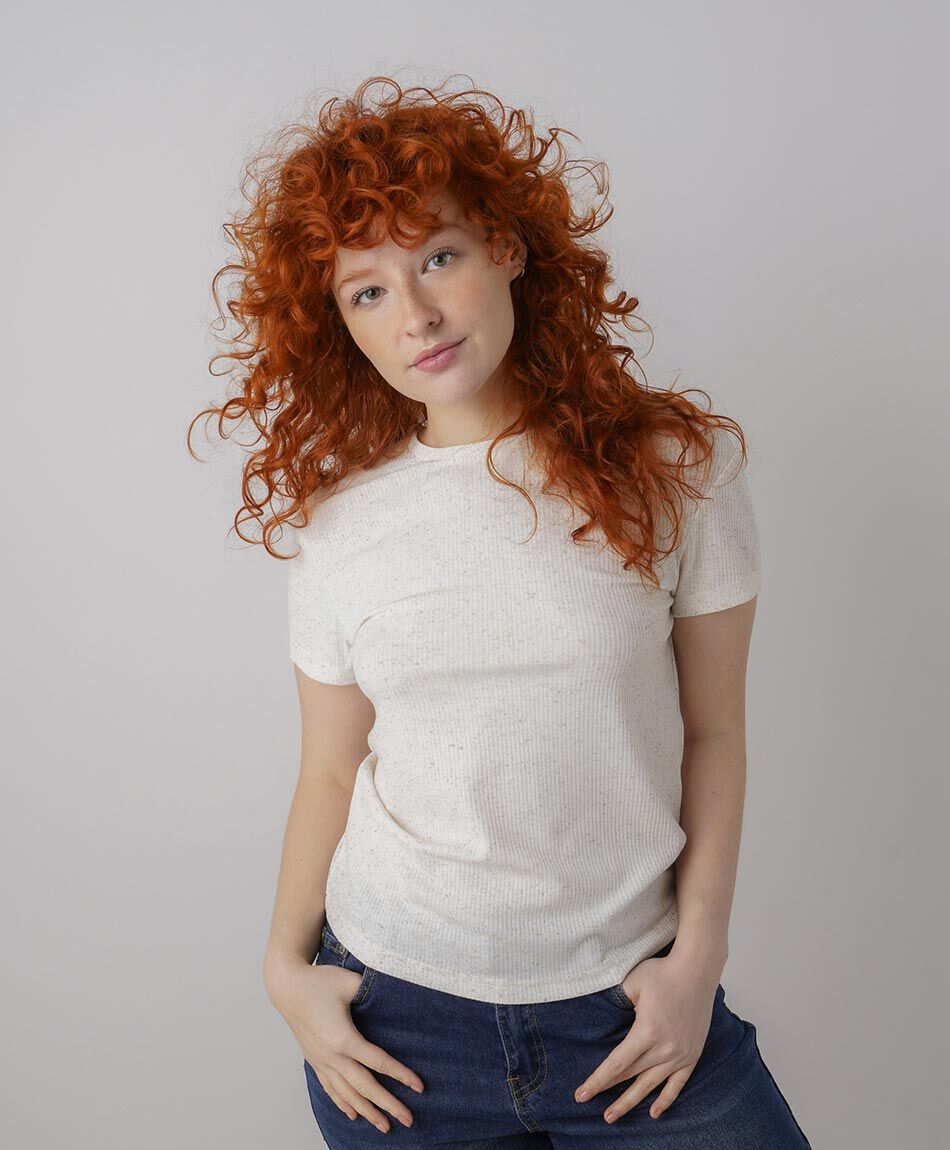 Remera mujer textura rib lino