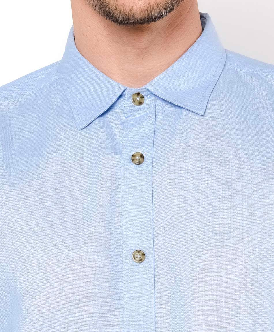 Camisa hombre lino celeste