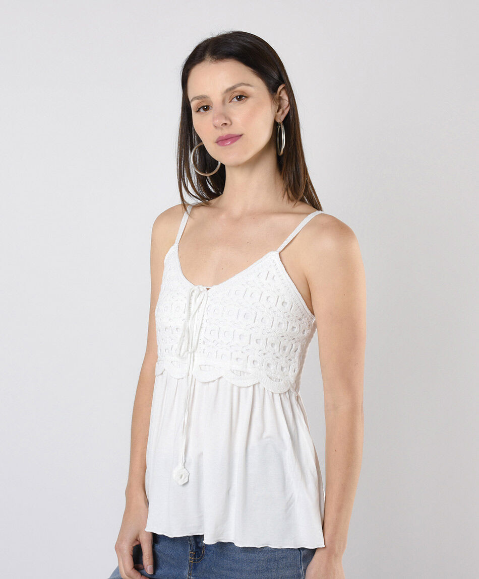 Blusa mujer estilo crochet blanco