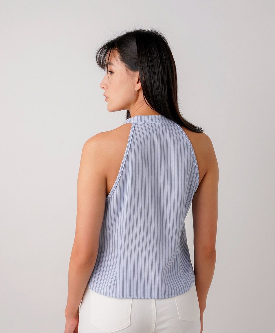 Camisa mujer amarras rayas lino