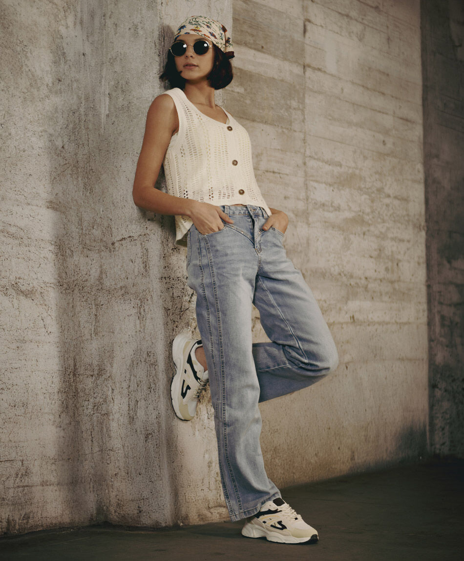 Jeans mujer wide leg rivets