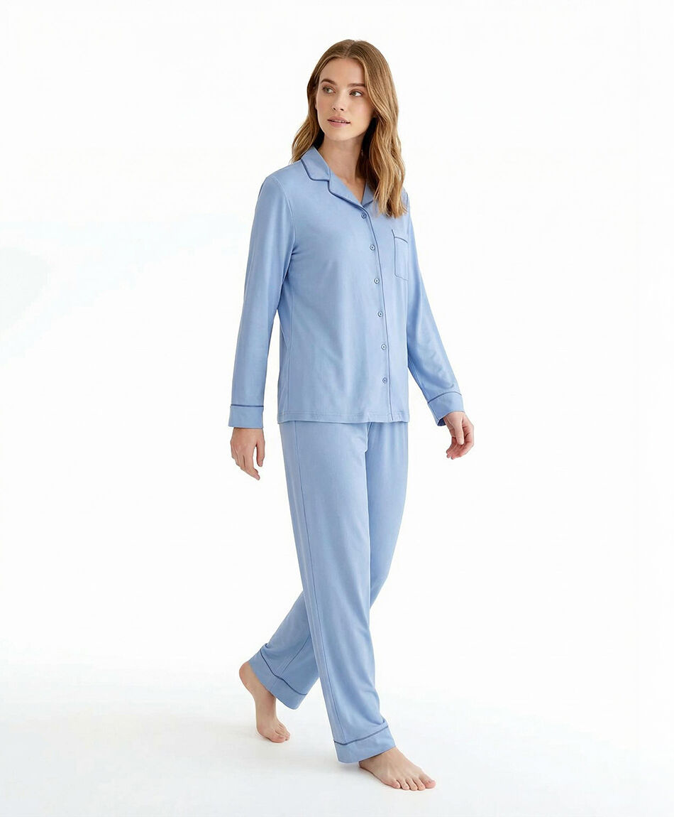 Pijama mujer camisero cian