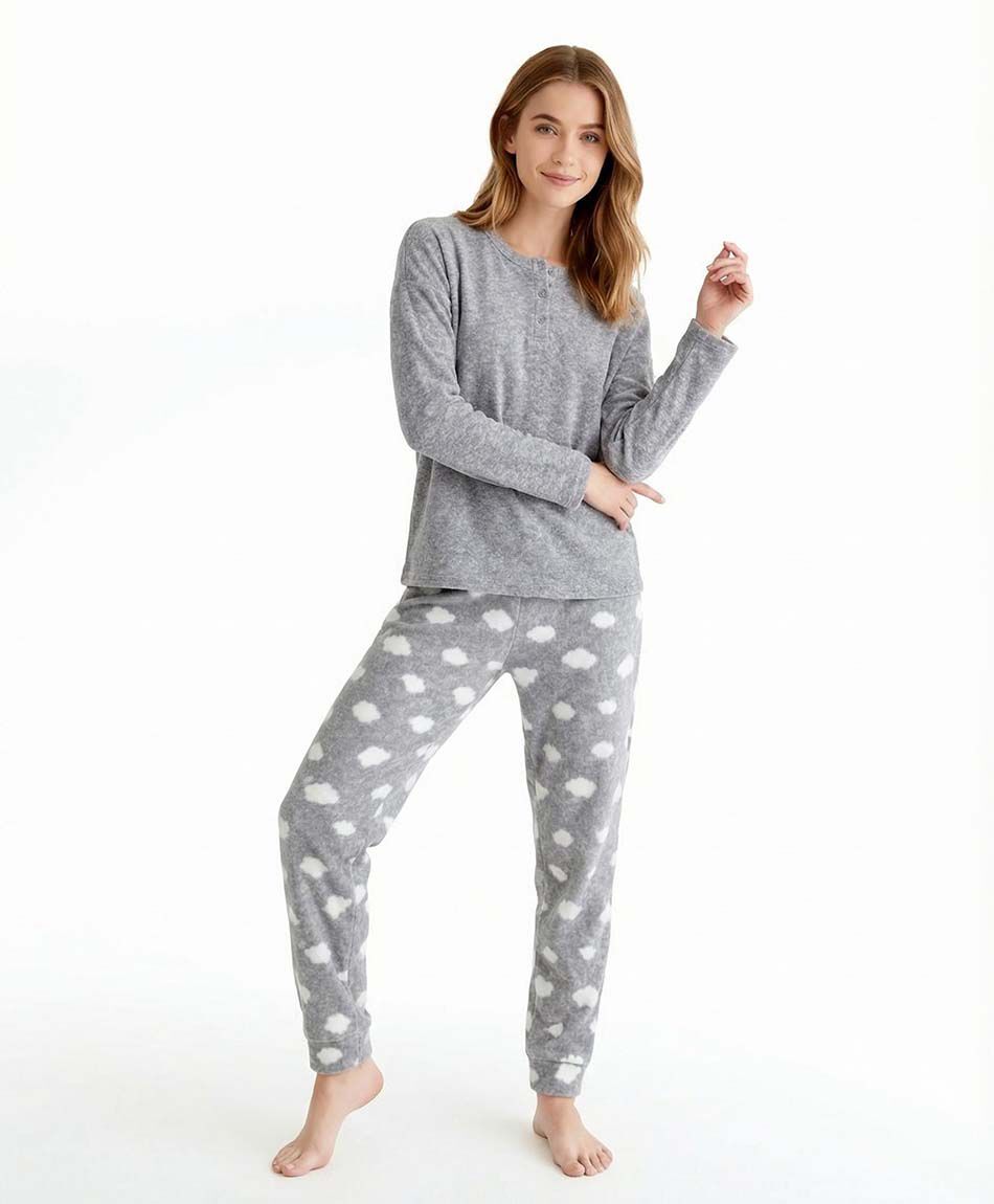Pijama mujer polar nubes white