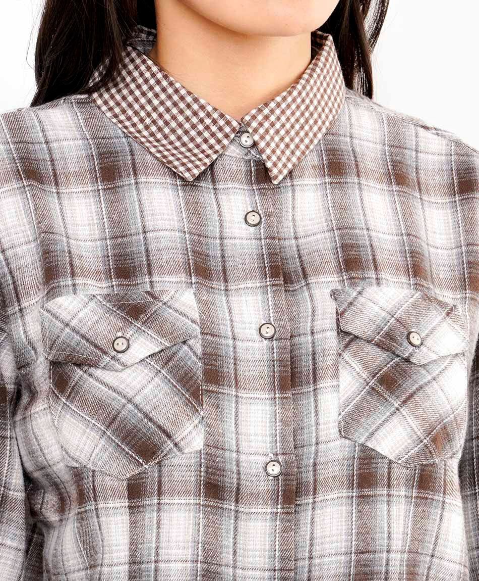 Blusa mujer escoc&eacute;s cuadros caf&eacute;