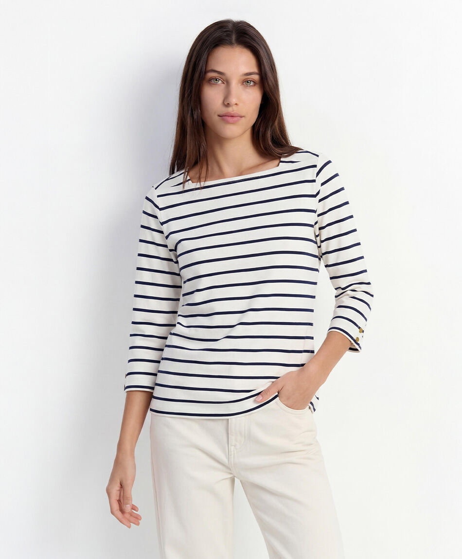 Remera mujer rayas cuello bote