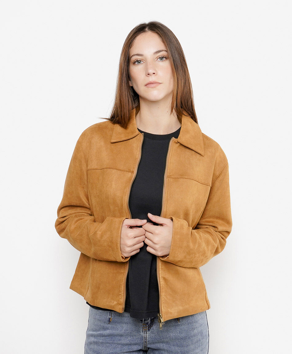 Campera mujer suede cierre