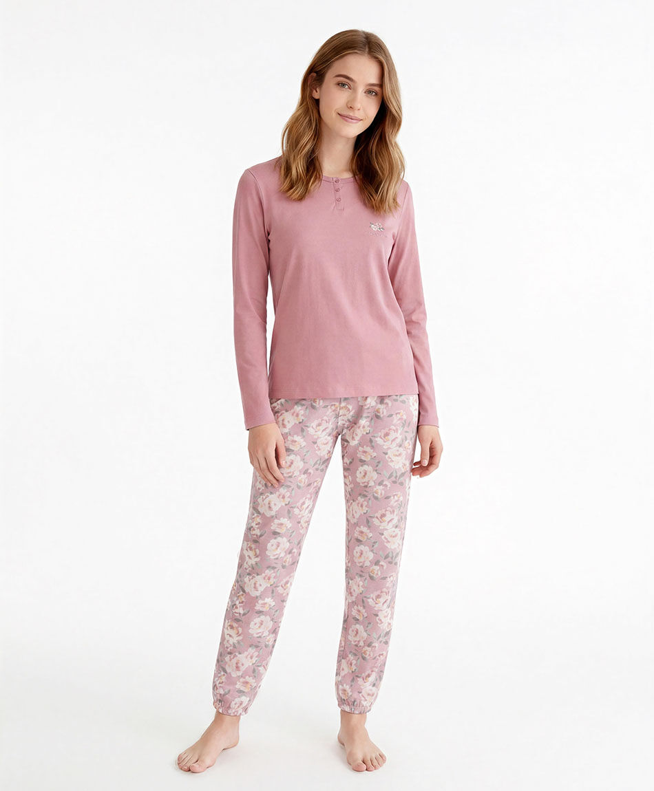 Pijama mujer pantal&oacute;n floreado pink