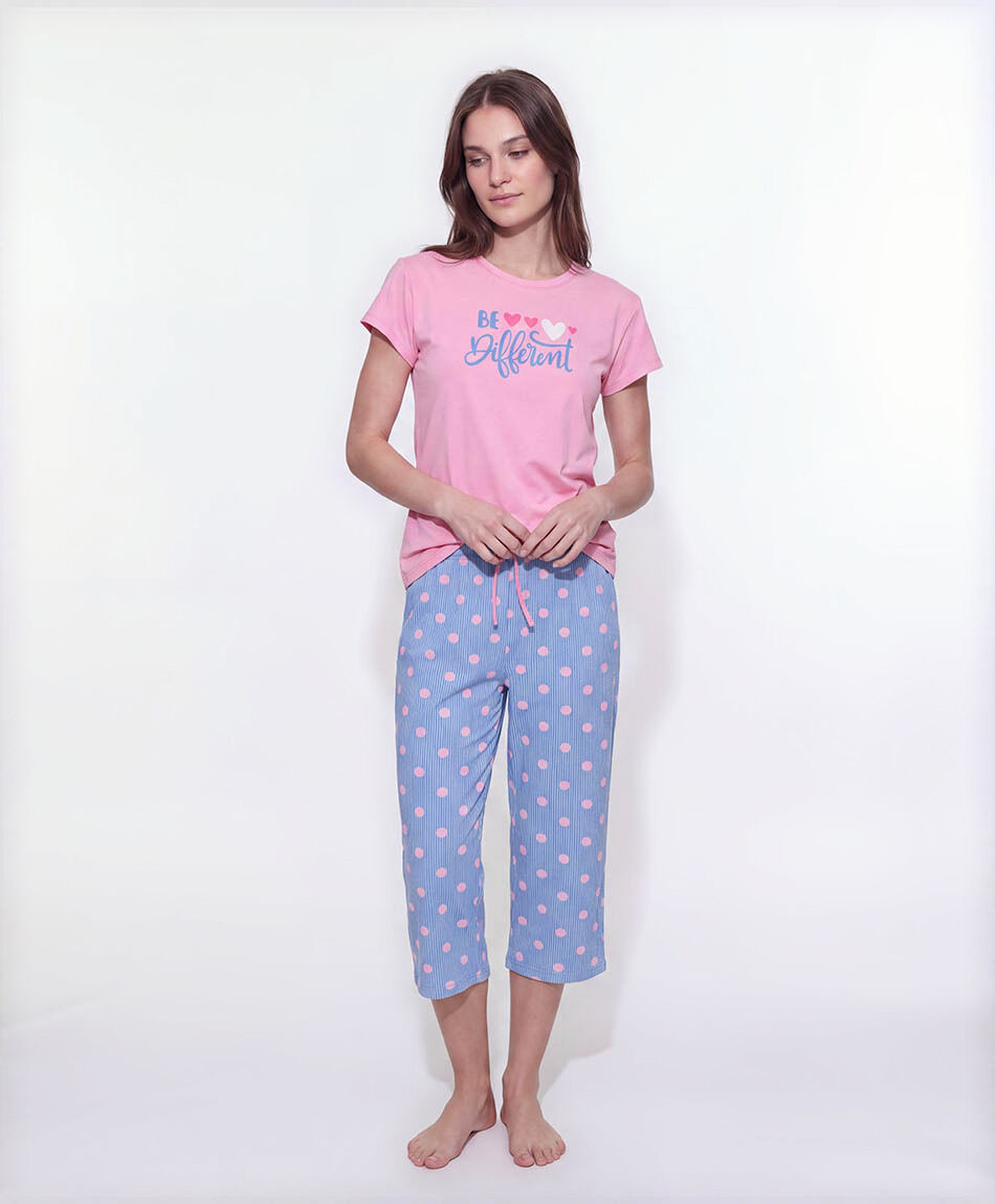 Pijama mujer capri puntos frase