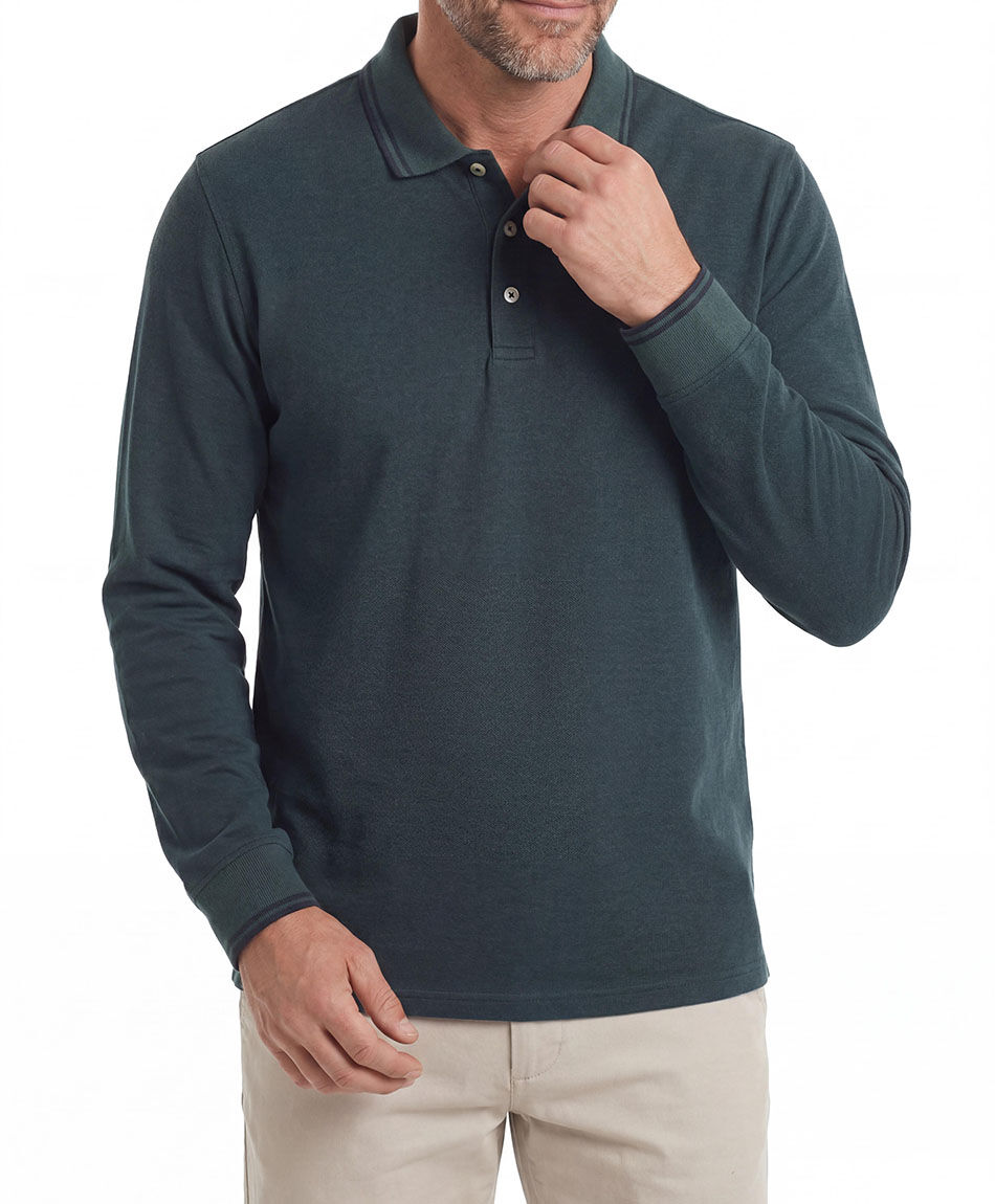 Remera hombre polo manga larga verde oscuro