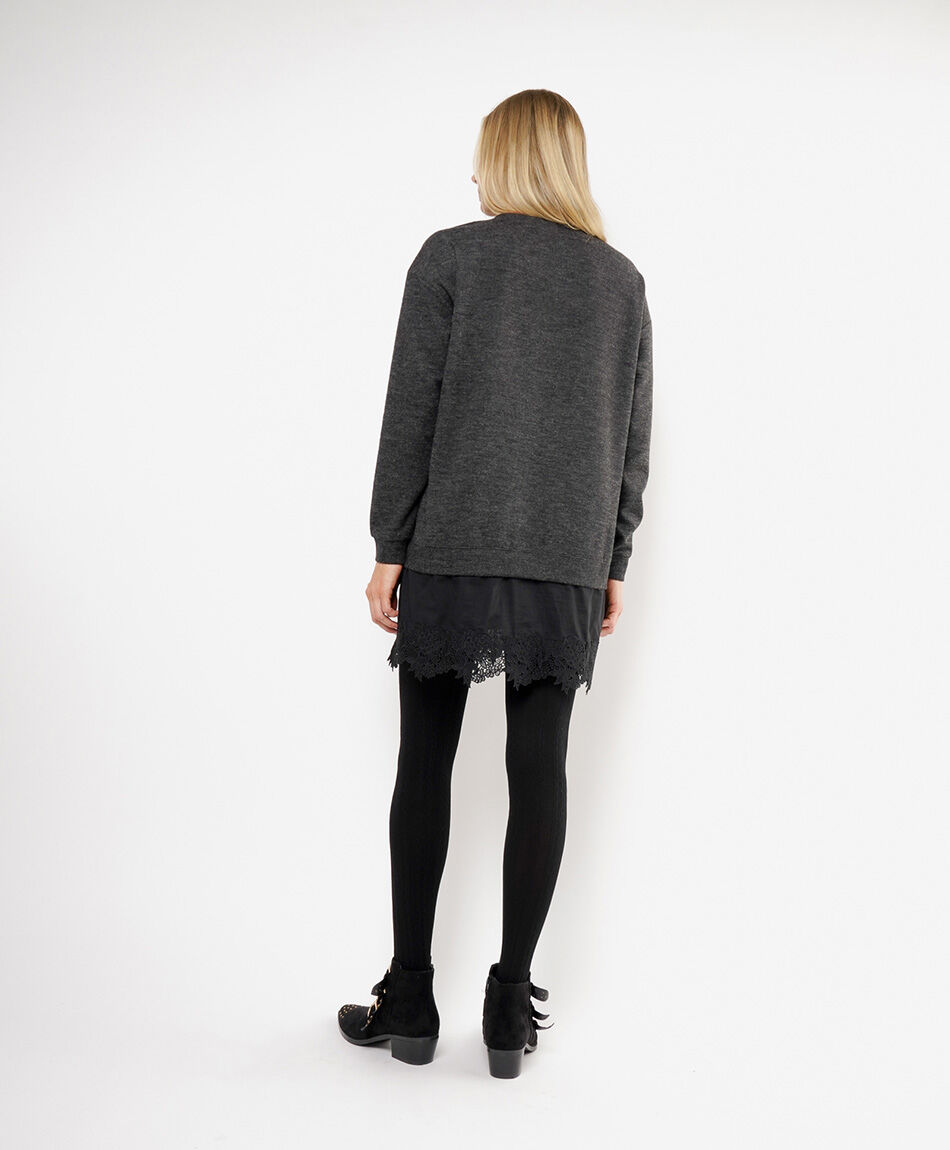 Remera mujer basta encaje larga black