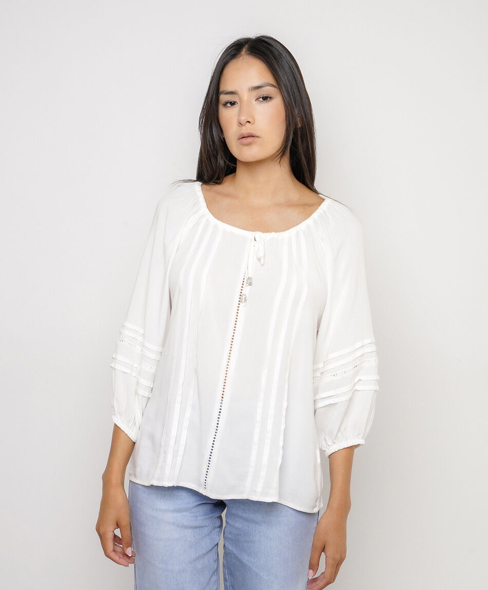 Camisa mujer manga recogida white