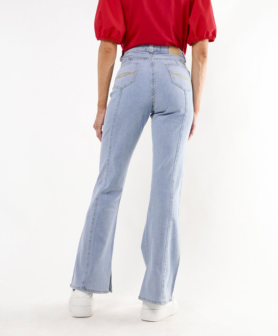 Jeans mujer pliegues frontales flare
