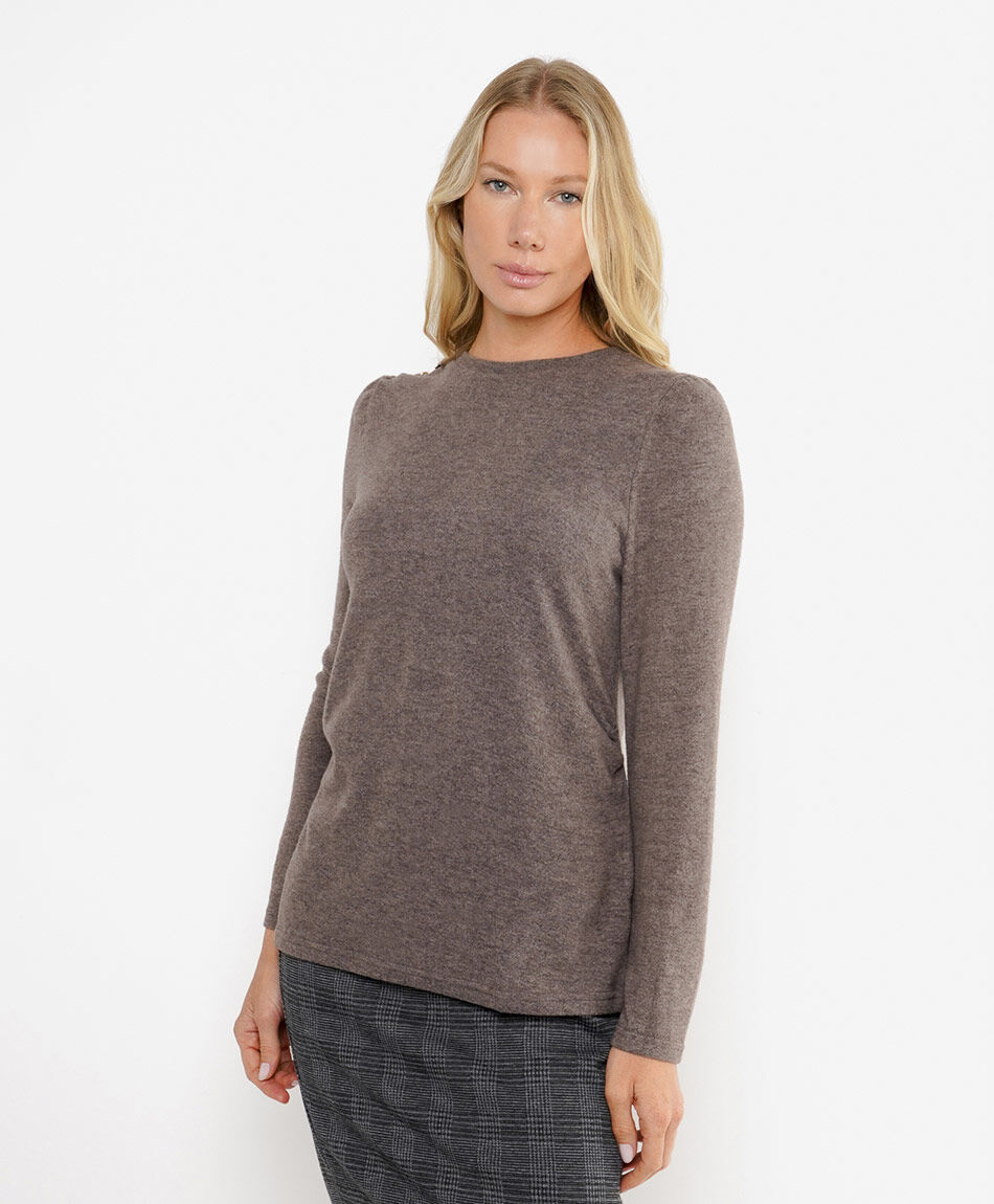 Polera mujer lanosa botones caf&eacute;