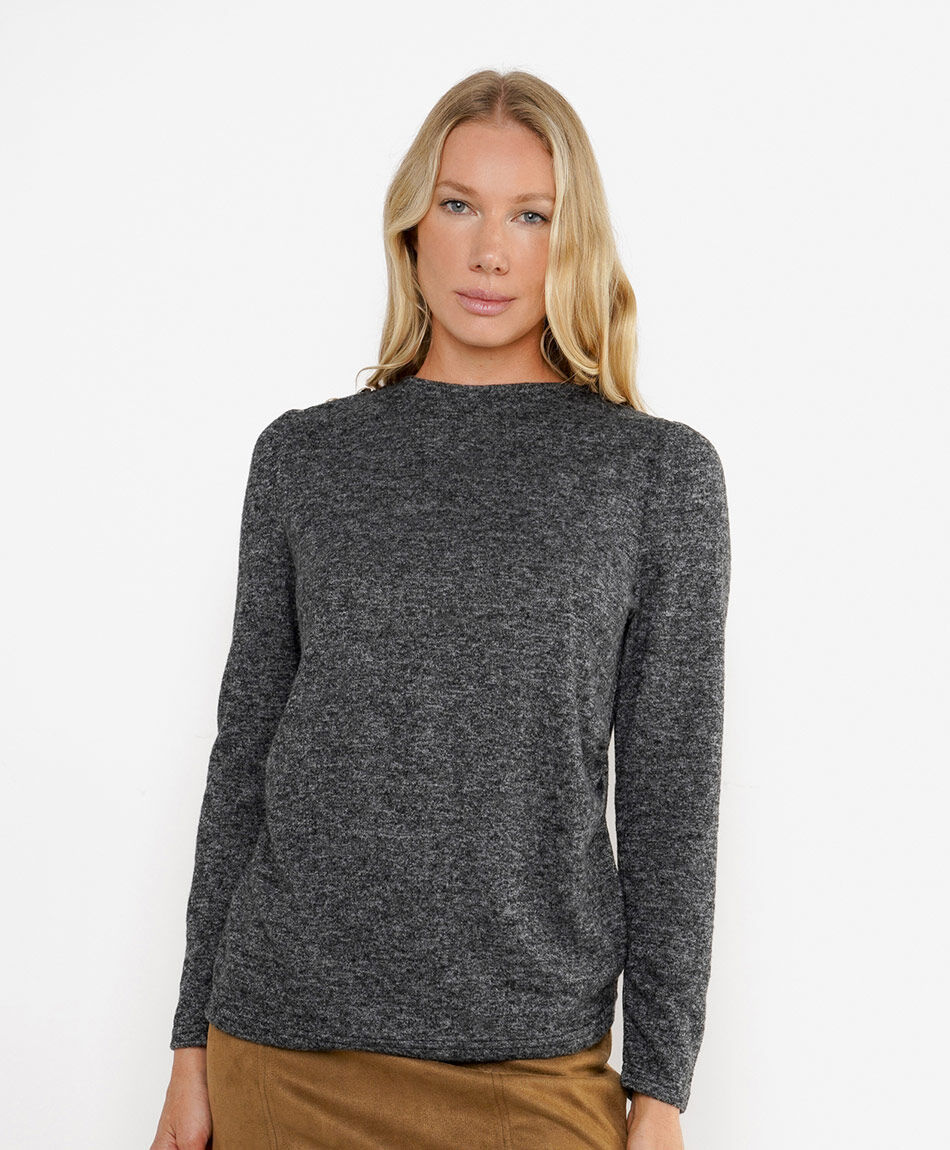 Polera mujer lanosa botones gris