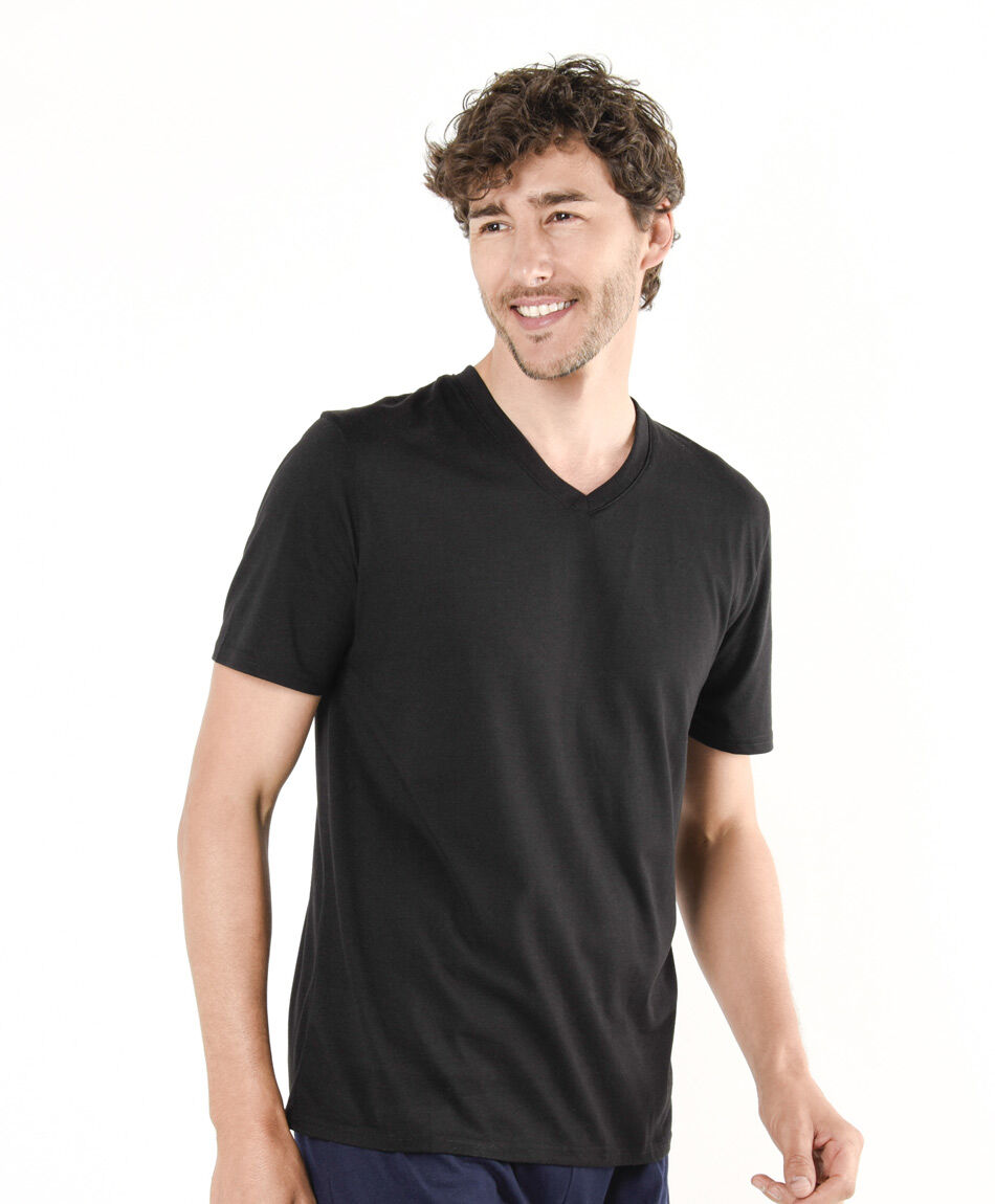 Camiseta hombre cuello en v negra