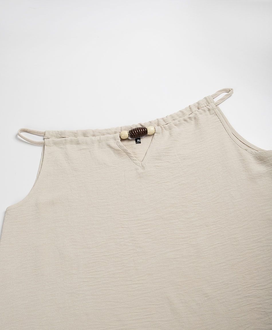 Camisa mujer top pabilo borlas beige