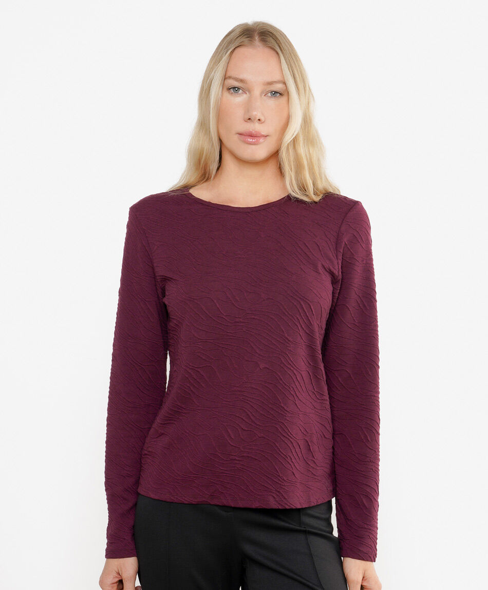 Remera mujer textura cebra burdeo