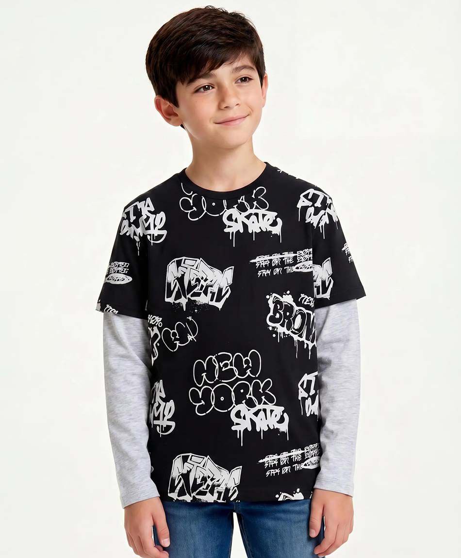 Remera ni&ntilde;o manga larga graffiti