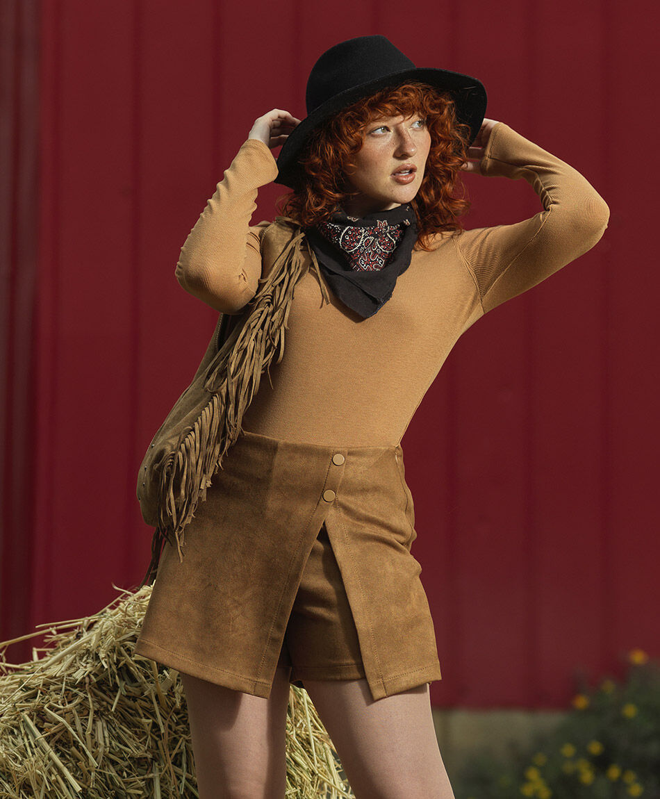 Mini falda mujer suede corte lateral