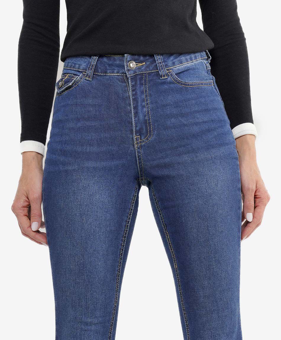 Jeans mujer flare brillos bolsillo