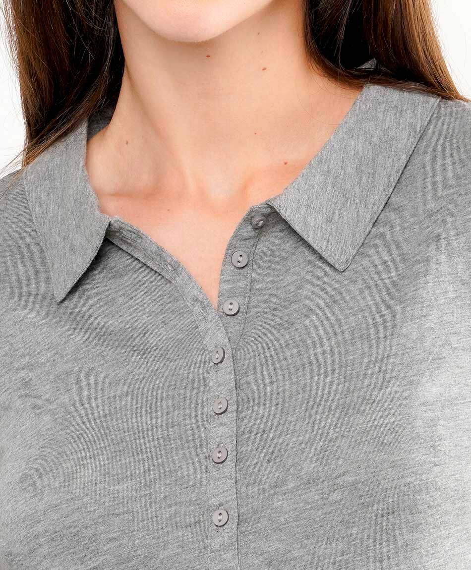 Remera mujer cuello polo grey