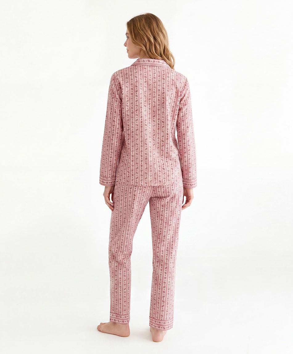 Pijama mujer camisero floreado rosado