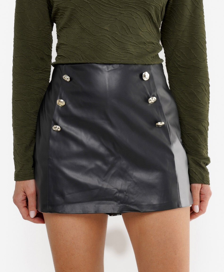 Mini pollera mujer short cuerina botones