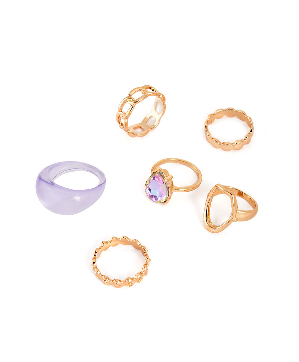 Set 6 anillos mujer detalles lilas