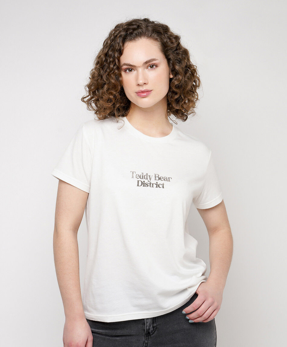 Remera mujer doble estampado teddy