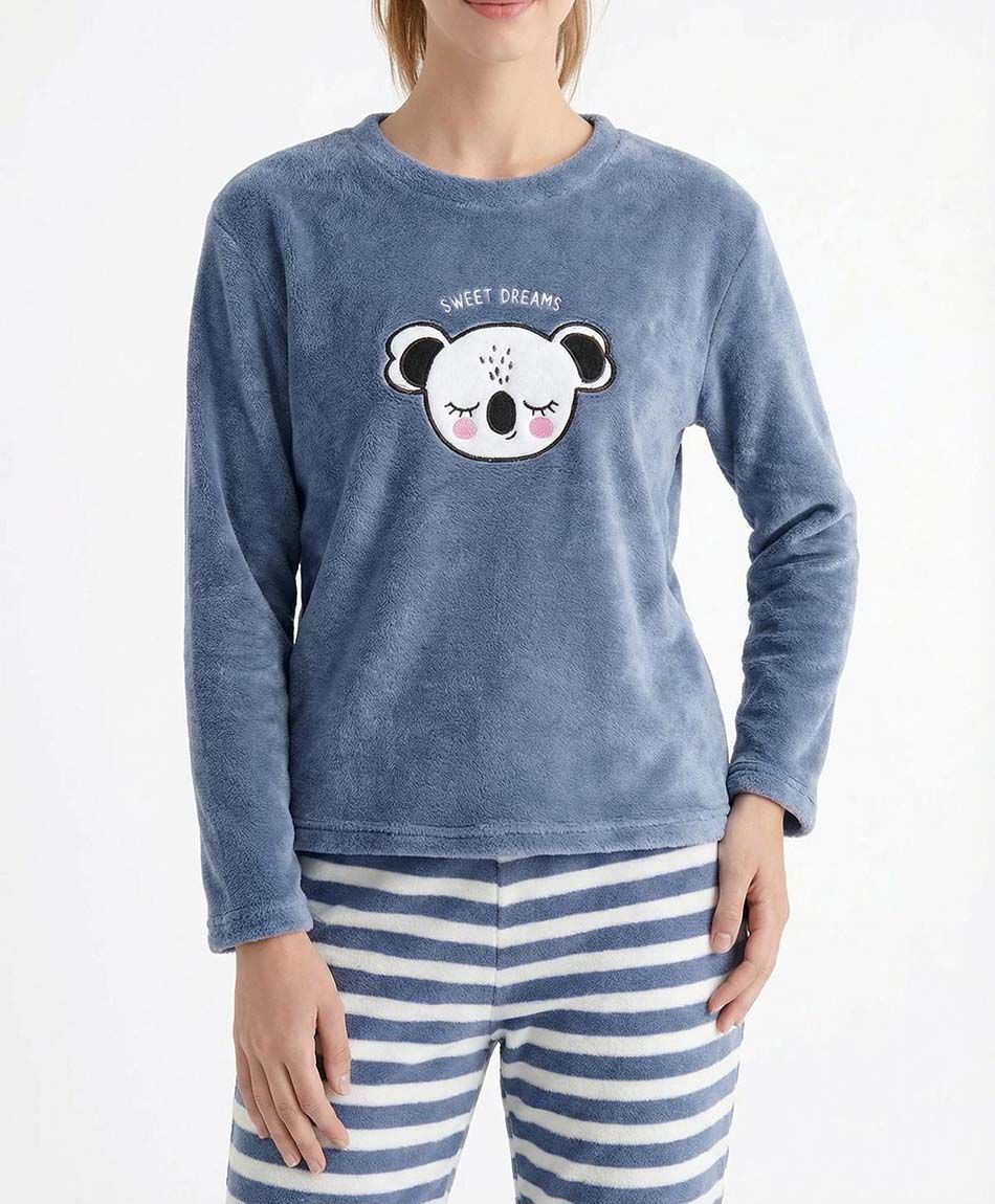 Pijama mujer coral oso rayas