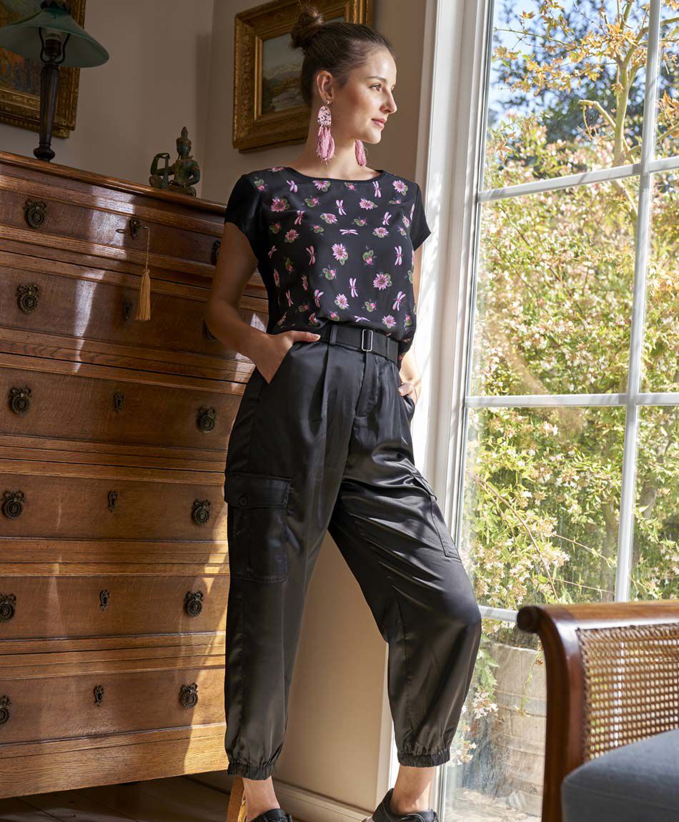 Pantalon cargo satin