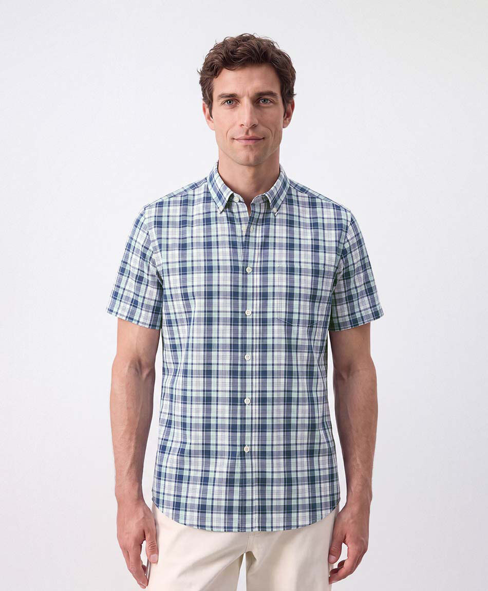 Camisa hombre cuadrill&eacute; azul