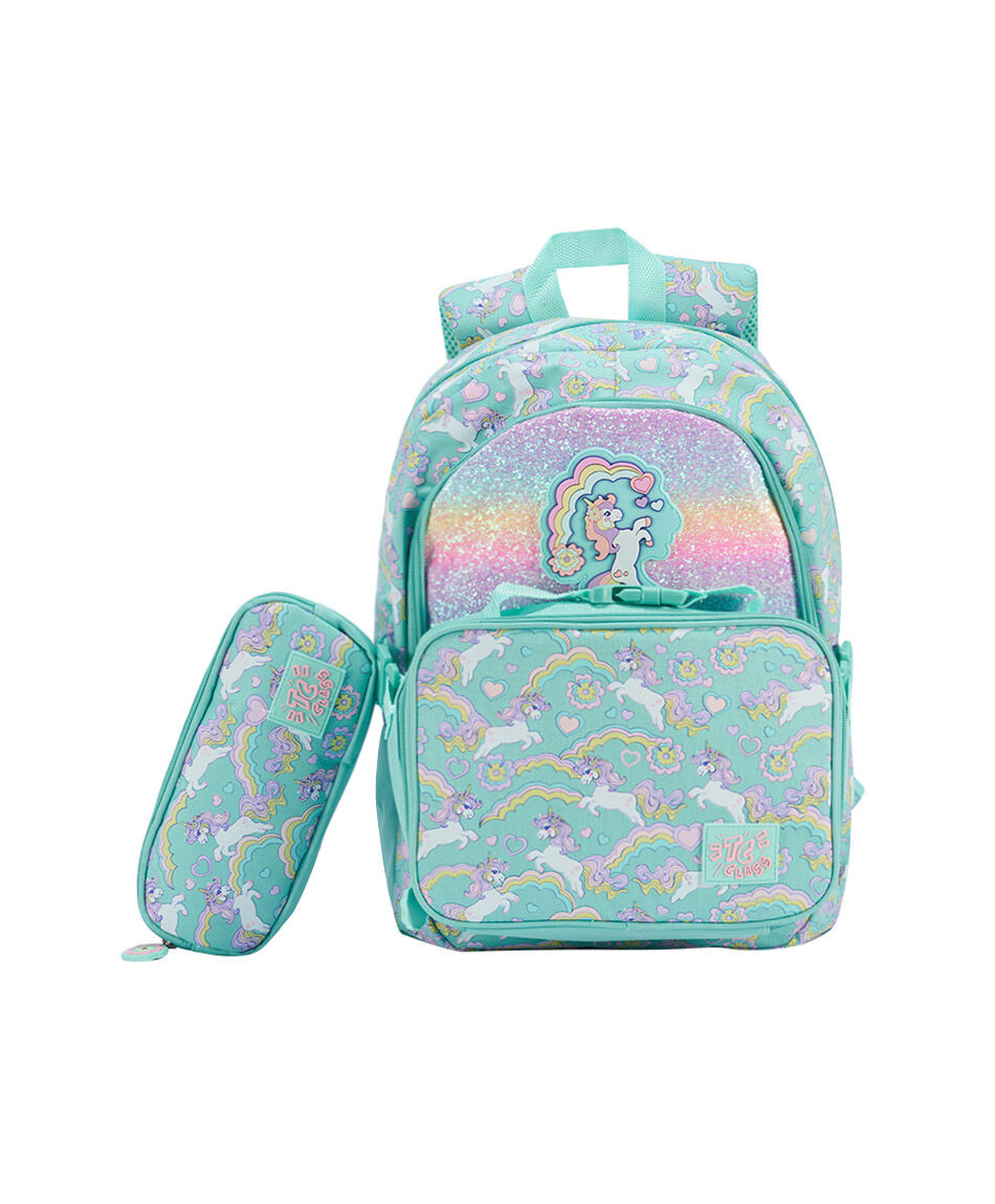 Pack mochila y accesorios escolar unicornio