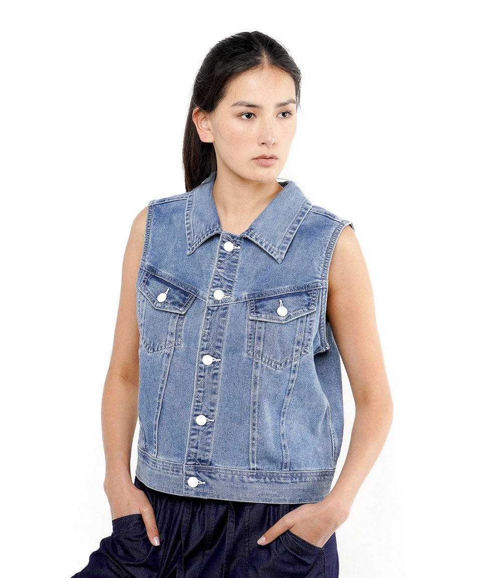 Campera mujer denim sin mangas