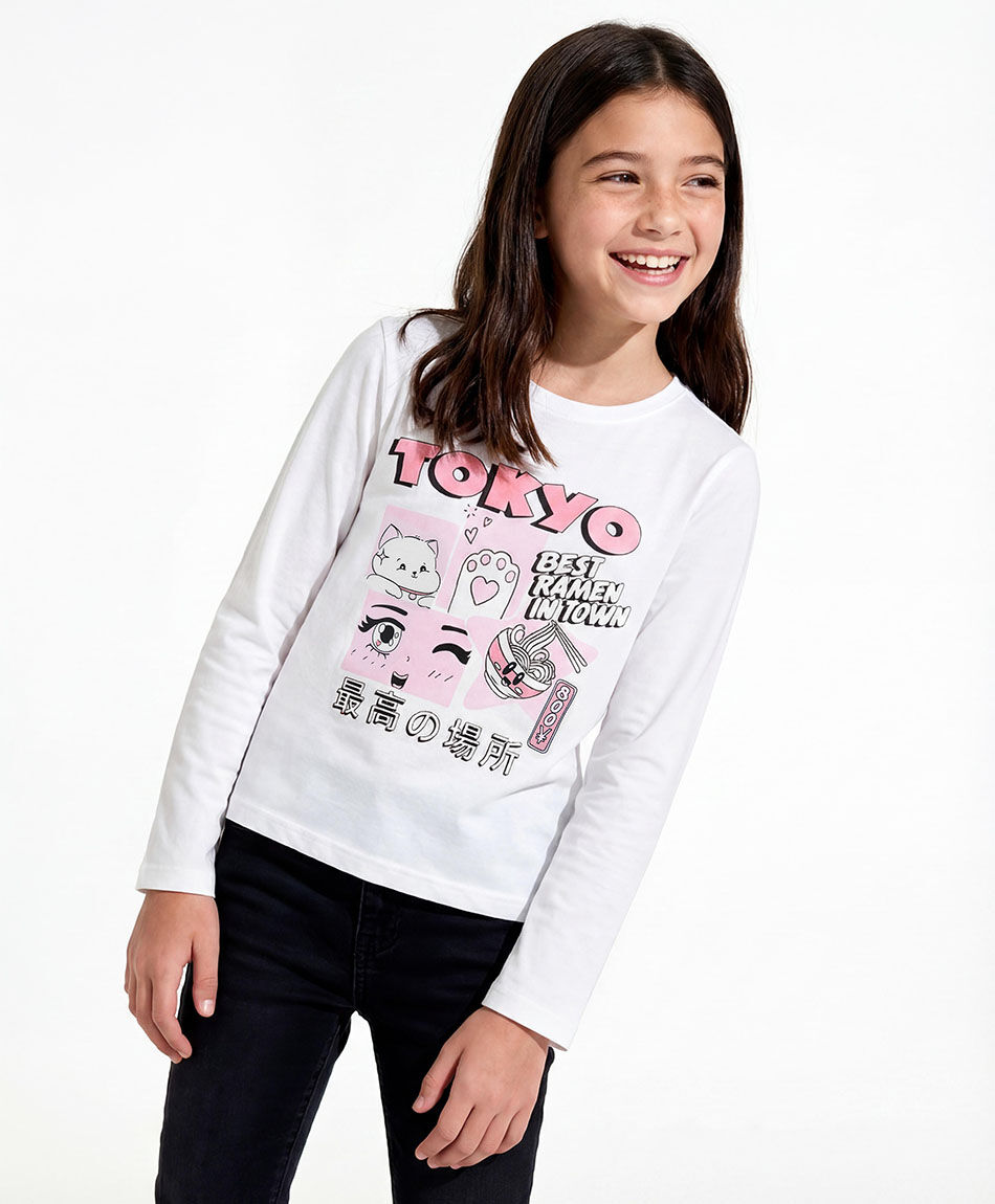 Remera ni&ntilde;a manga larga blanca
