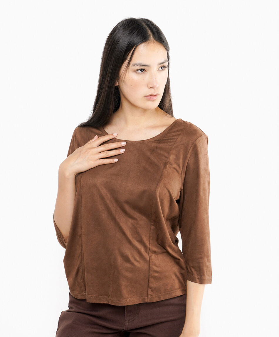 Remera mujer suede costuras