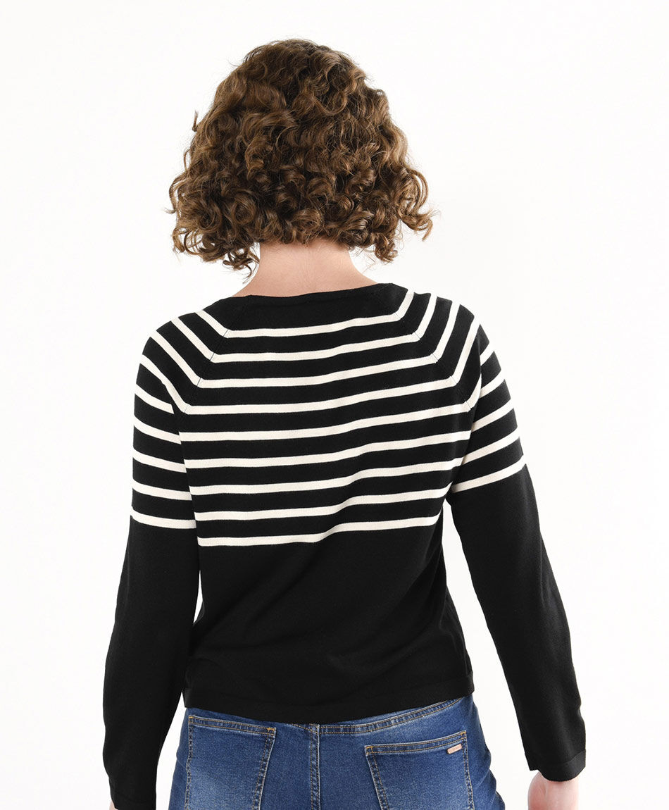 Sweater mujer rayado blanco y negro