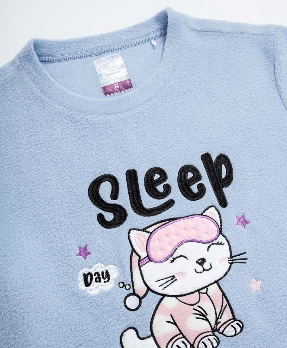 Pijama mujer polar gatito y nubes