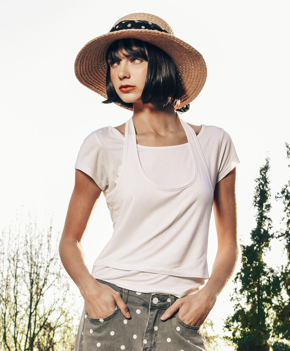 Remera mujer doble blanca
