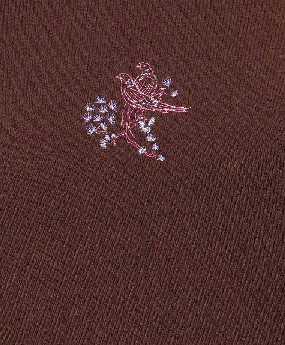 Remera mujer pajaros bordados