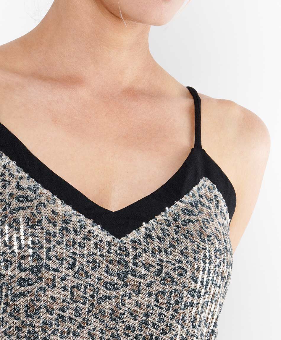 Remera mujer top animal print lentejuelas