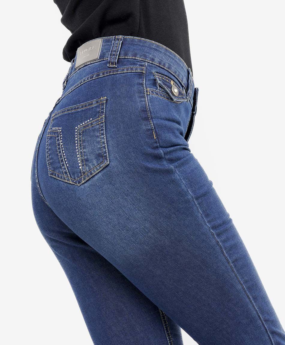 Jeans mujer flare brillos bolsillo