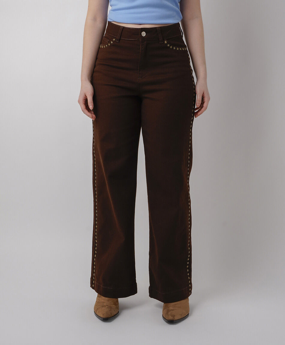 Jeans mujer straight estrellas costuras