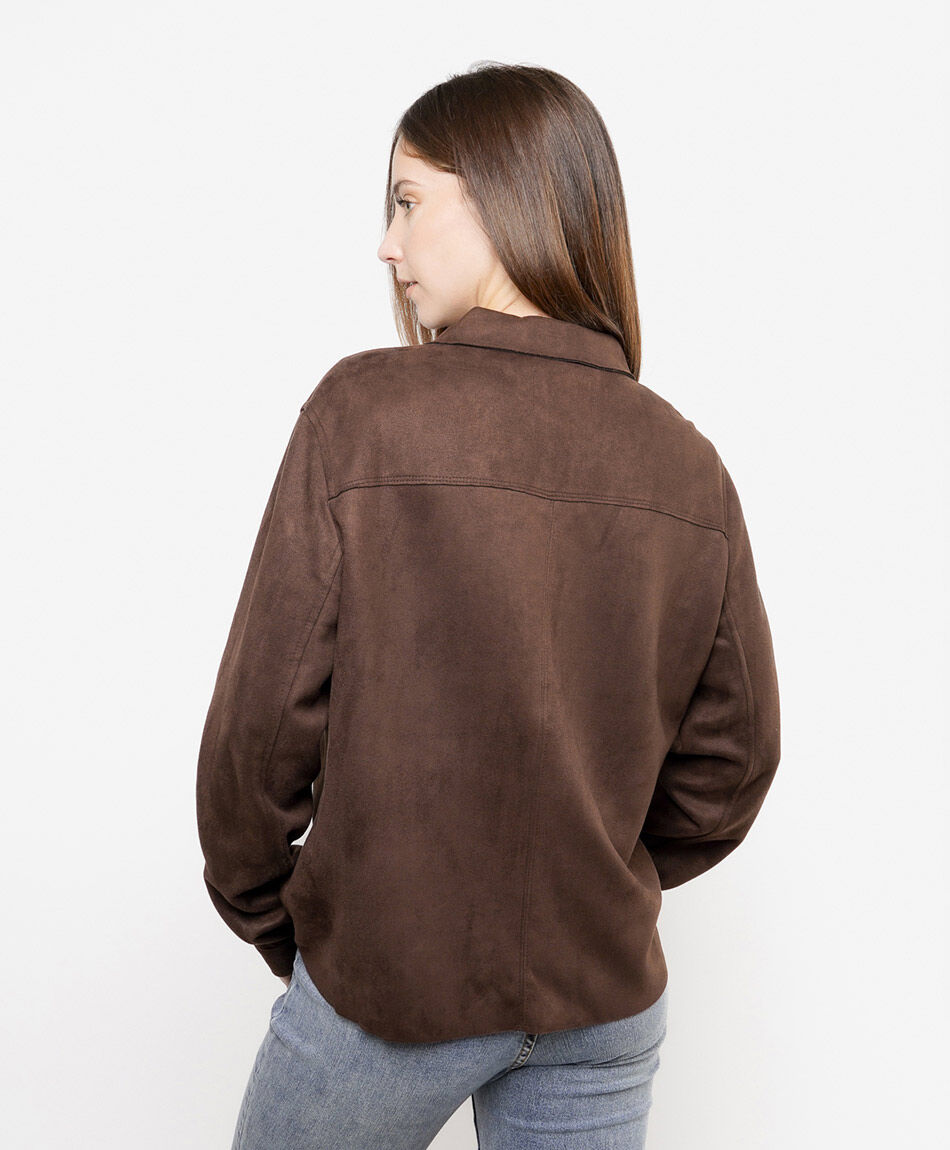 Campera mujer suede botones caf&eacute;