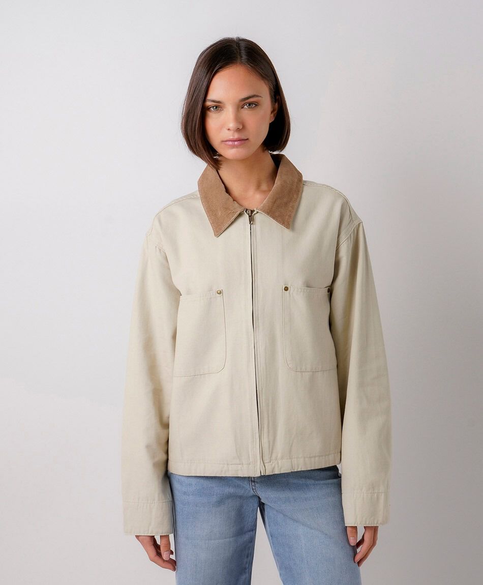 Campera mujer canvas cuello corderoy
